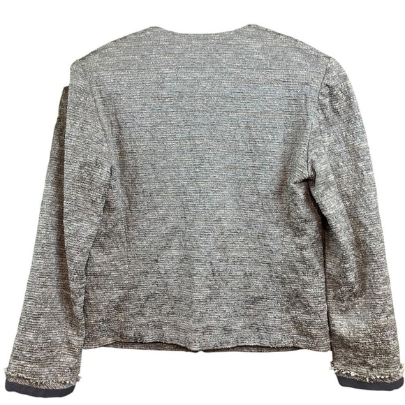 DKNY Donna Karan Tweed Frayed Metallic Beaded Blazer Jacket Silver Gray Size 8 - Picture 2 of 8